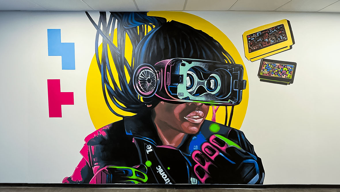 Futurystyczny mural prosto ze świata gier